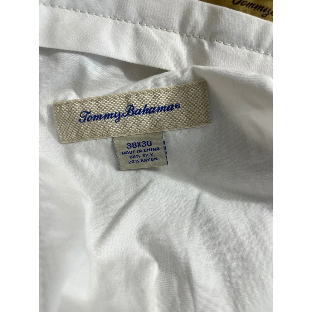 Tommy Bahama Mens 38x30 Silk Bamboo Herringbone Pleated Trousers Khaki Tan Pants